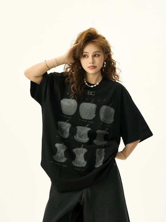 Apple Print Short Sleeve Oversize T-shirt NA3098