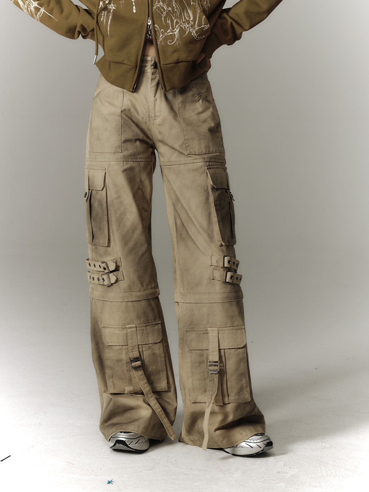 Washed Damage Workwear Wide Leg Pants NA8882