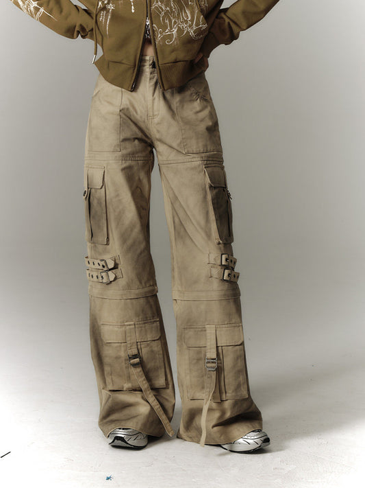 Washed Damage Workwear Wide Leg Pants NA8882