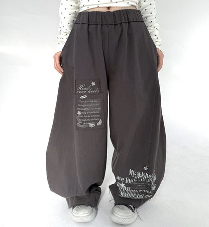 Letter Print Elastic Waist Wide Leg Sweatpants NA9291