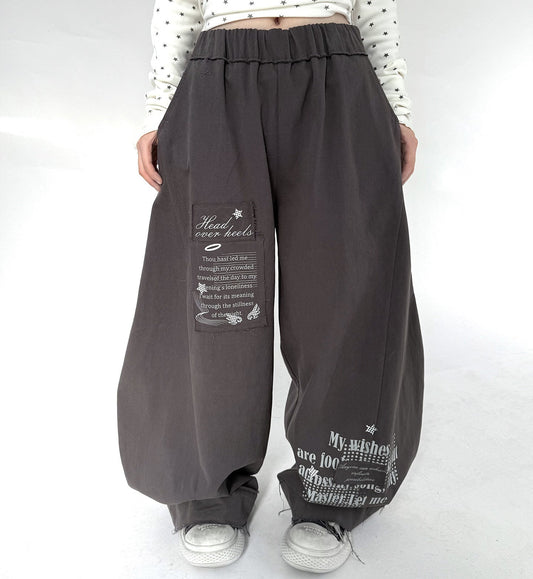 Letter Print Elastic Waist Wide Leg Sweatpants NA9291