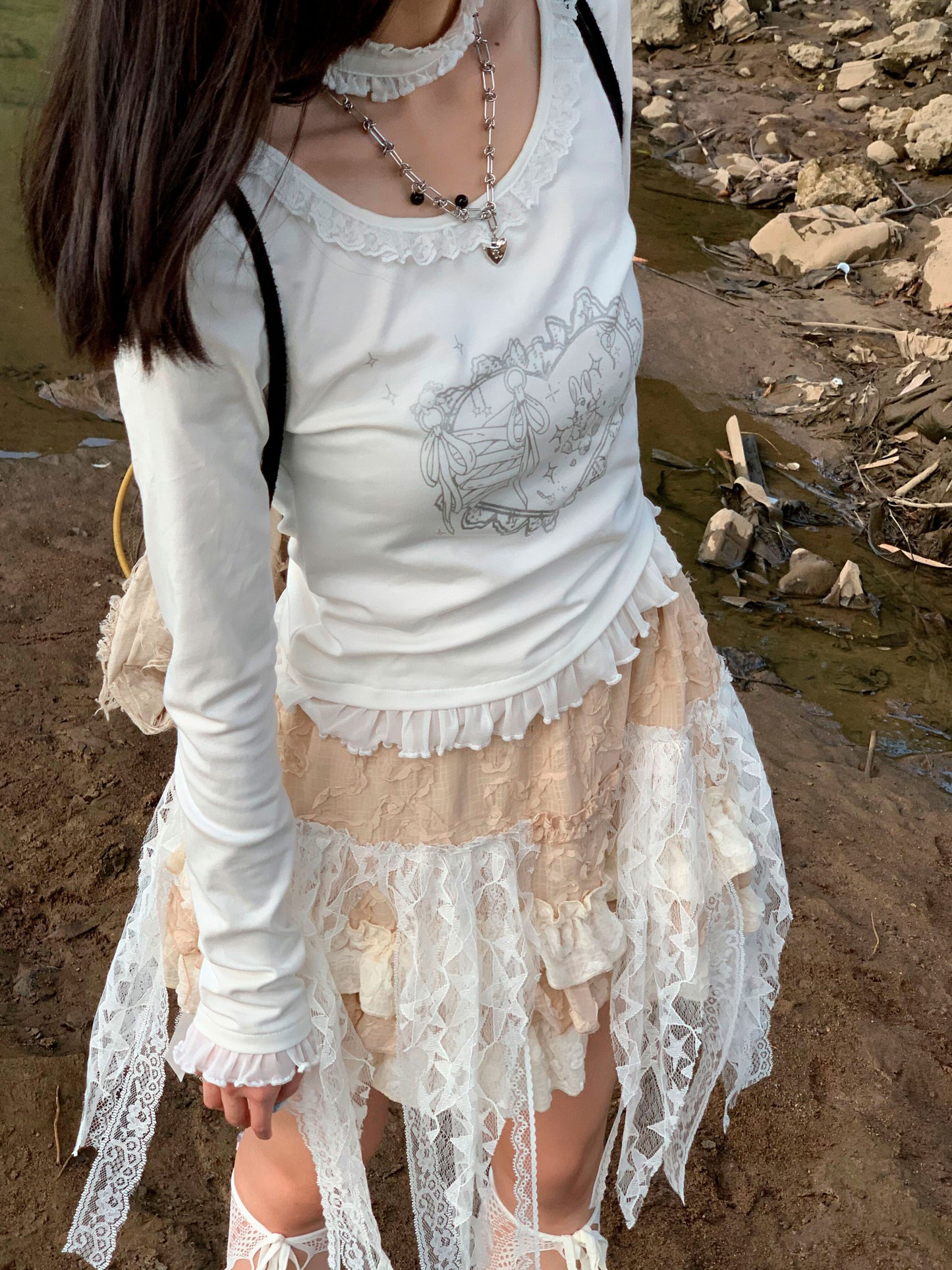 Lace Patchwork Tiered Irregular Short Skirt NA9282