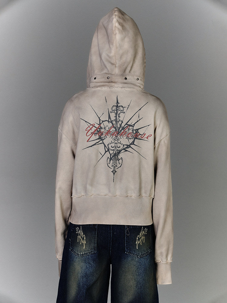 Washed Damage Oversize Zipper Hoodie NA8877
