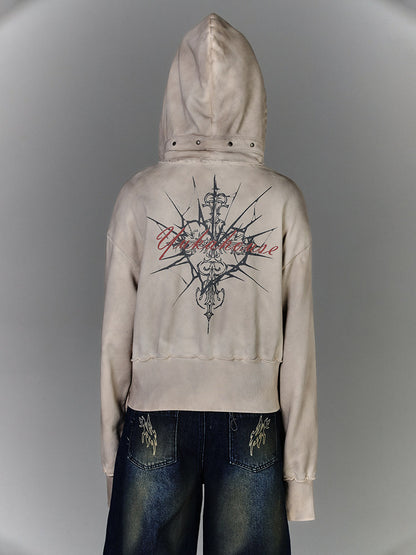 Washed Damage Oversize Zipper Hoodie NA8877
