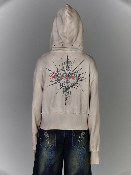 Washed Damage Oversize Zipper Hoodie NA8877