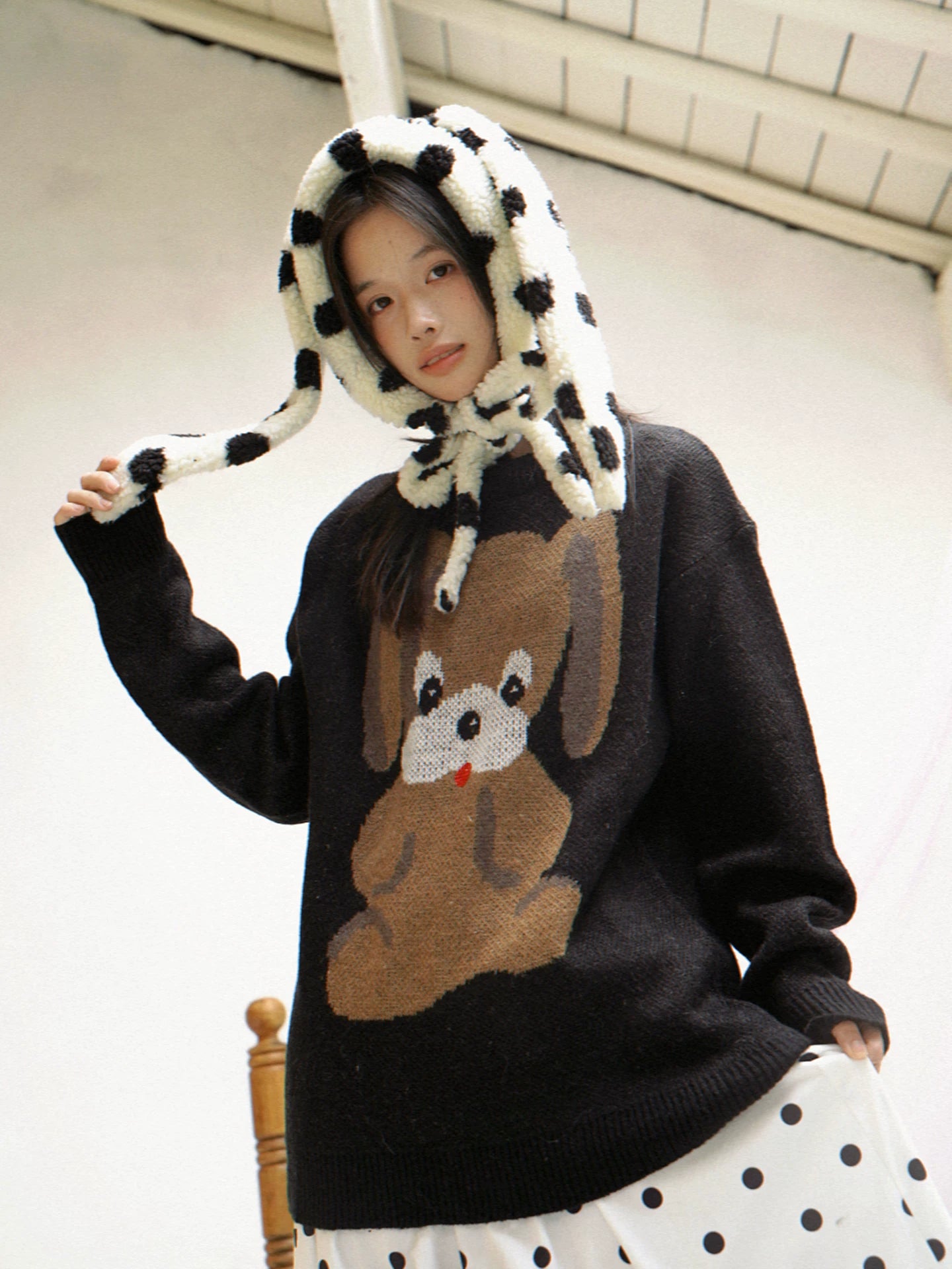 Dog Graphic Design Oversize Knit Sweater NA8262