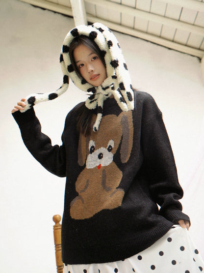 Dog Graphic Design Oversize Knit Sweater NA8262