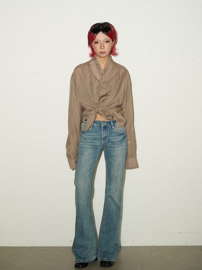 Low Rise Wash Flare Denim Jeans NA9037