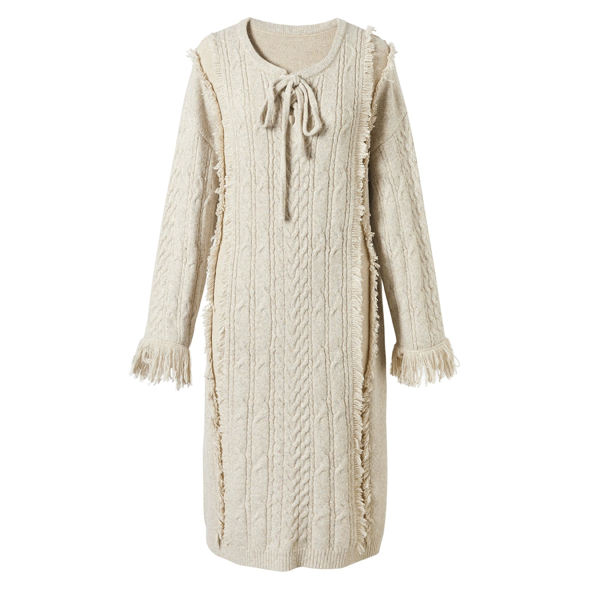 Textured Twist Knit Long Sleeve Loose Dress NA6870