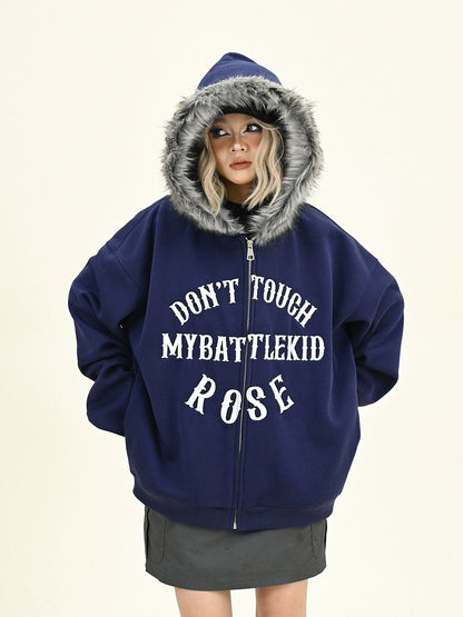 Fake Fur Collar Fleece Oversize Zipper Hoodie NA6309