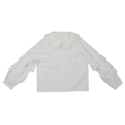 Patchwork Lace Ruffle Long Sleeve Blouse NA8287