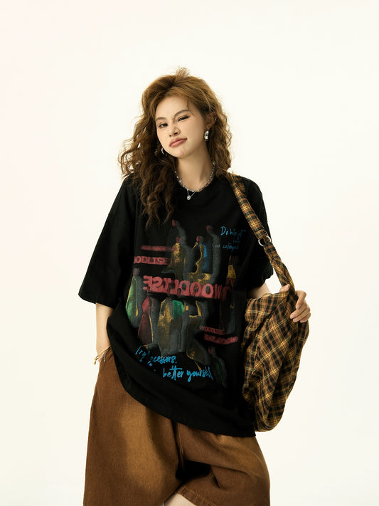 Graffiti Print Oversize Short Sleeve T-shirt NA3154