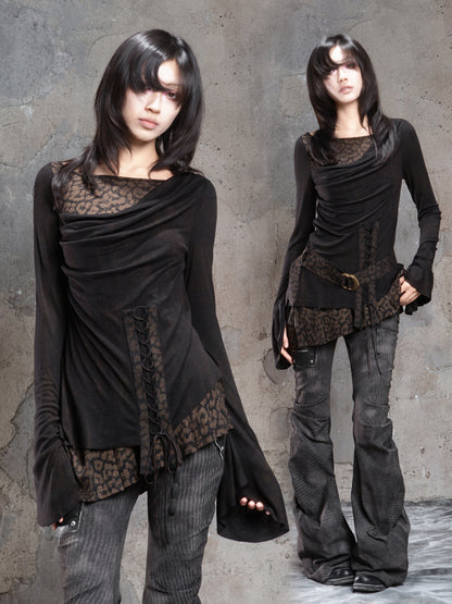 Original Vintage Dark Punk Color Block Fake Two-Piece Blouse NA8351