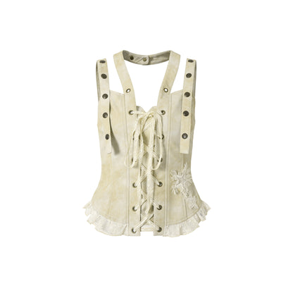 Lace-Up PU Leather Tank Top NA8966