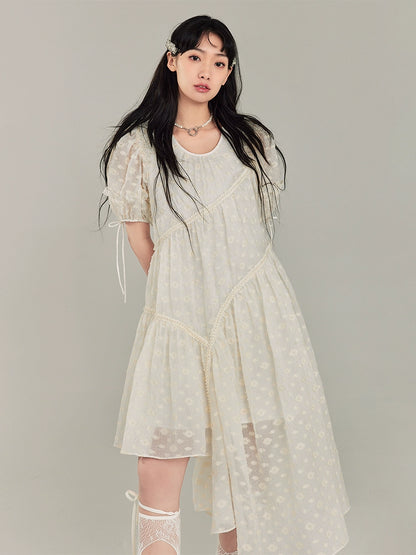 Jacquard Design Short Sleeve Dress With Irregular Hem Length NA5395