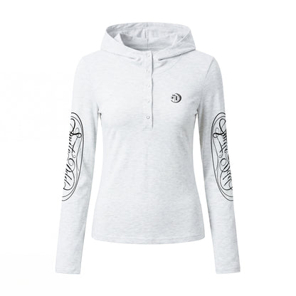 Hooded Button Print Long Sleeve T-Shirt NA8932