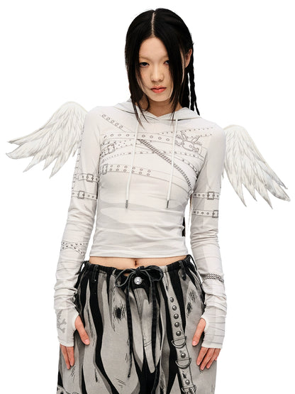 Angel Wing Hooded Long Sleeve T-shirt NA6673