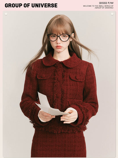 Round Collar Tweed Jacket & A-Line Tweed Skirt Setup NA5863