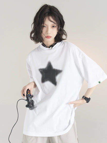 Gradient Star Print Oversize Short Sleeve T-Shirt NA2761