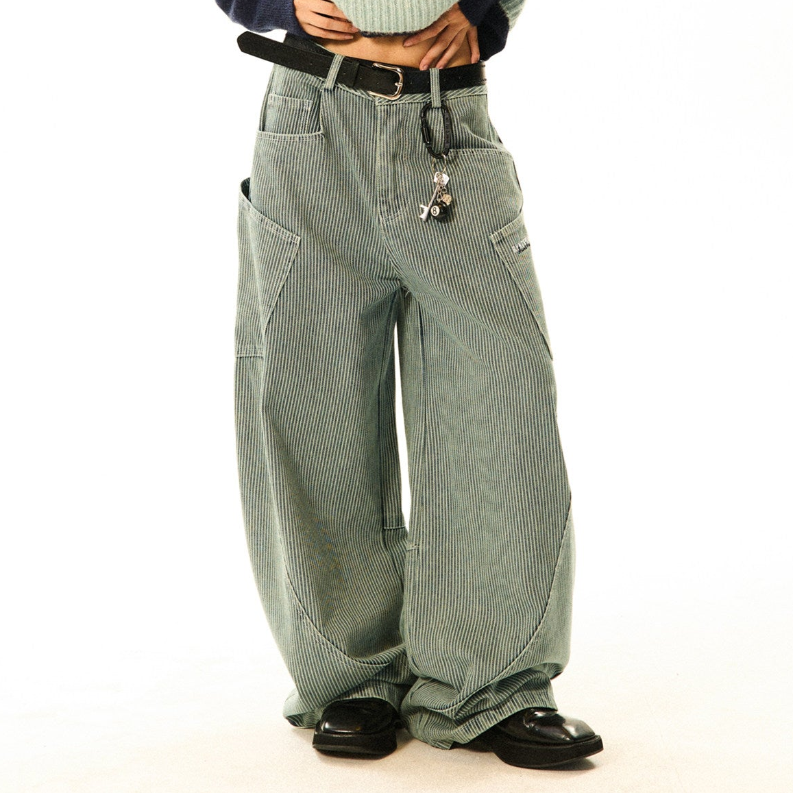 Stripe Pattern Wide Leg Denim Jeans NA9353