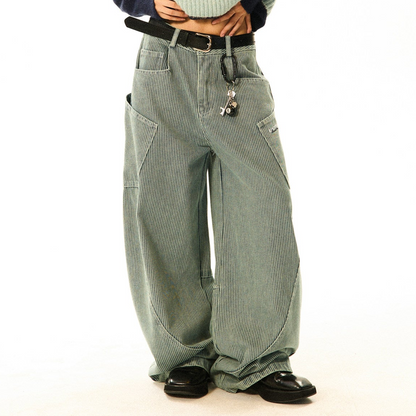 Stripe Pattern Wide Leg Denim Jeans NA9353