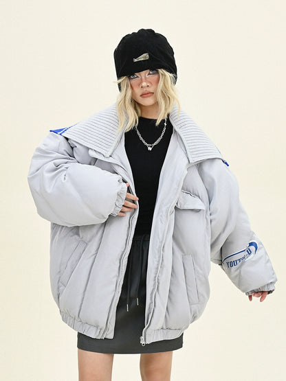 Oversize Knit Turtle Neck Mix Puffer Jacket NA6194