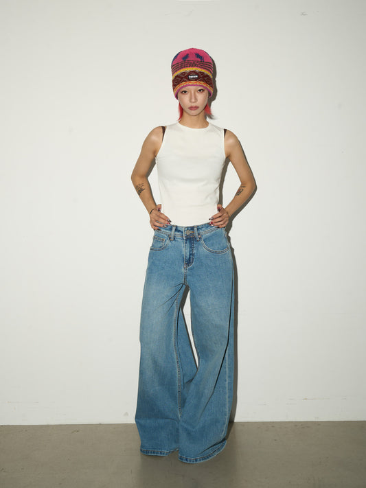 Faded Wash Wide Leg Denim Jeans NA9146