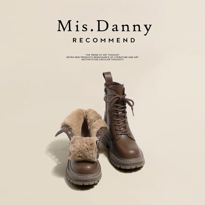 Fake Fur-Lined Lace-Up Boots NA8665