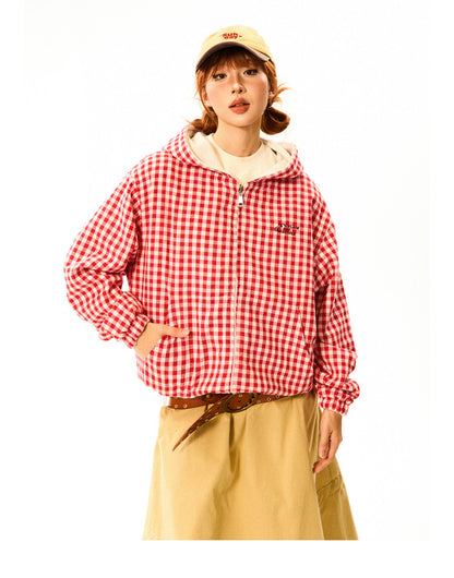 Gingham Logo Zipper Hoodie NA9347
