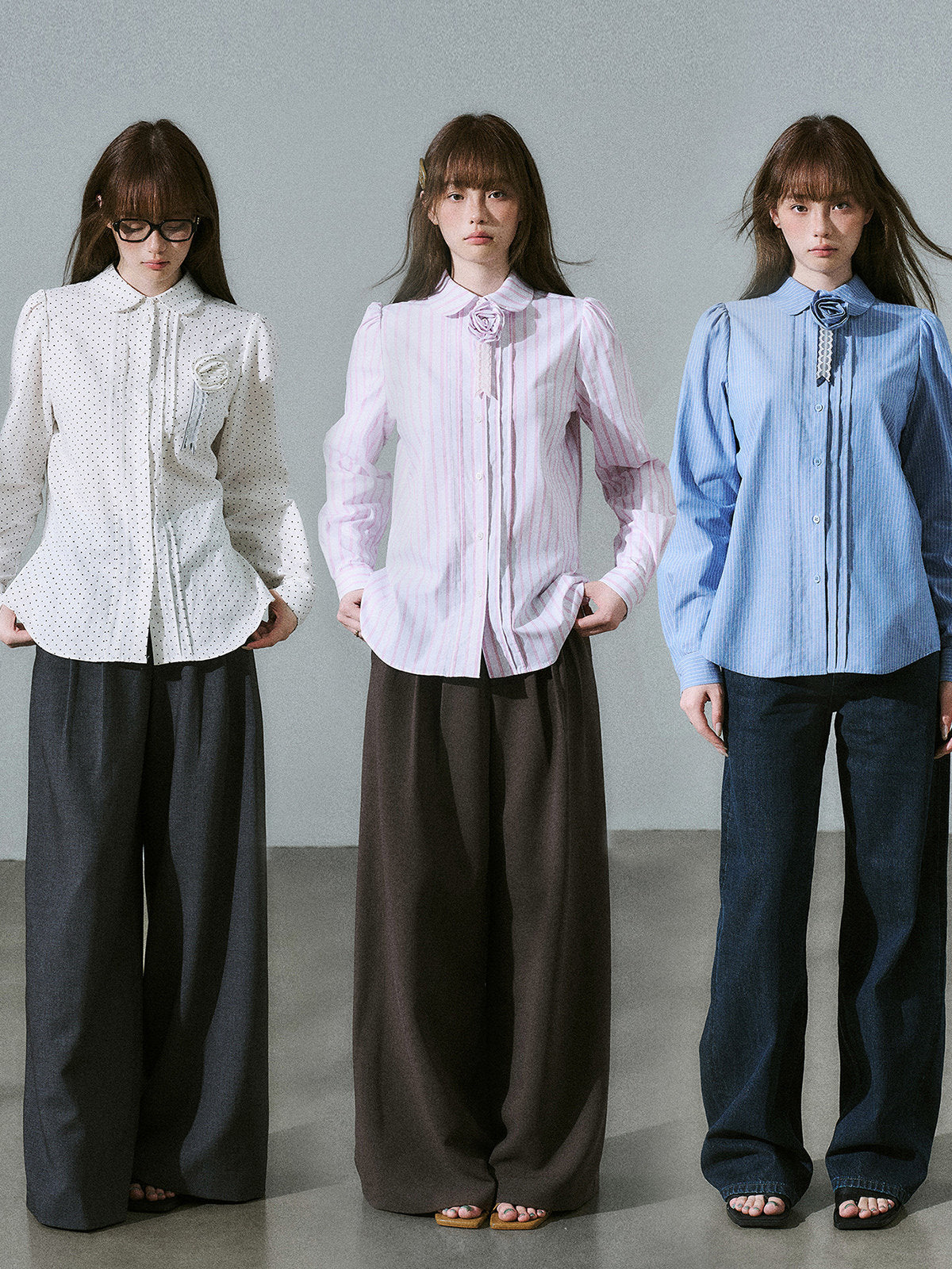 Lace & Flower Detail Stripe Long Sleeve Shirt NA8843