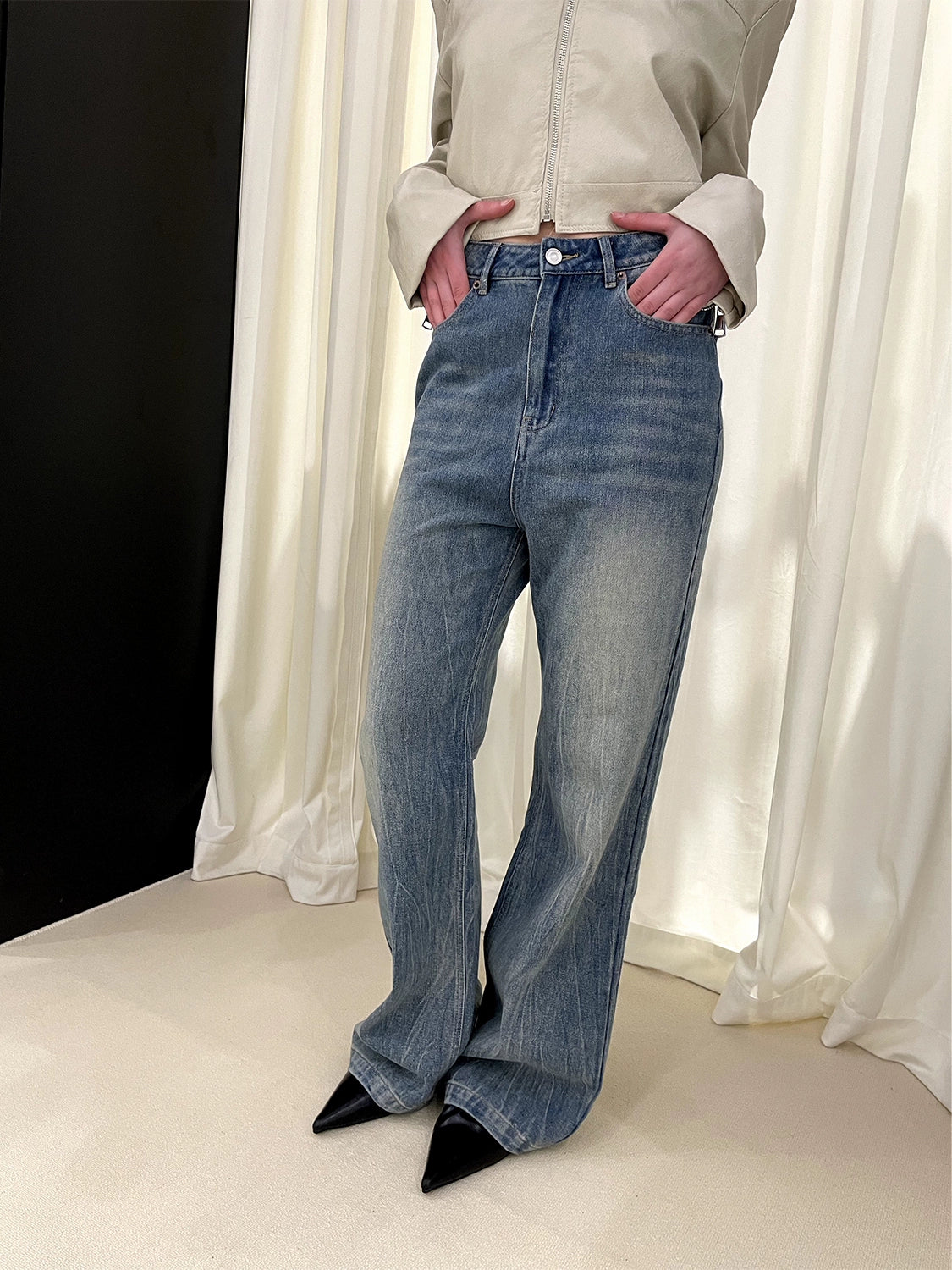 Washed Micro Flare Denim Jeans NA5977