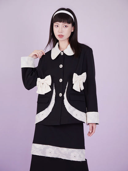 Bow-Detail Jacket & Midi Skirt Setup NA8862