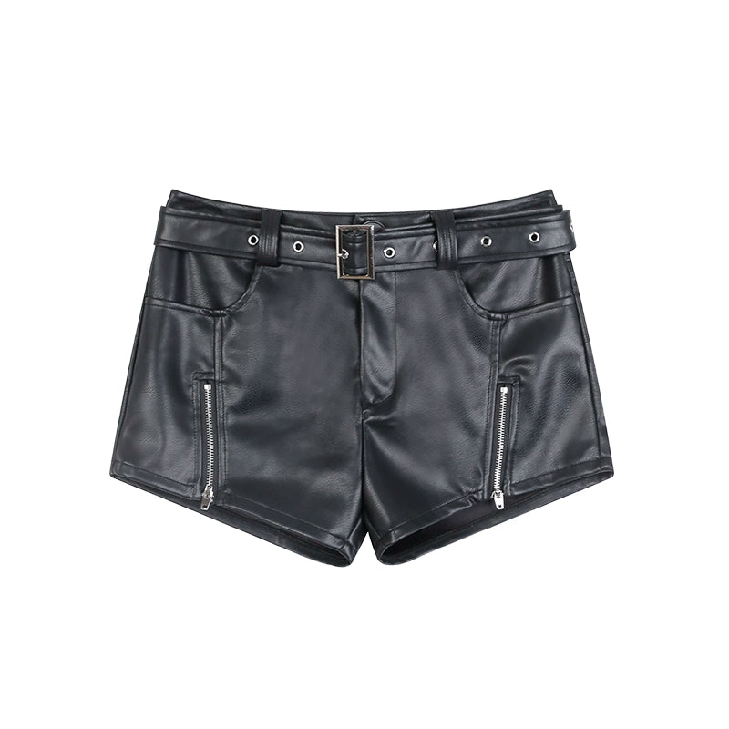 PU Leather Zipper Short Pants NA3809