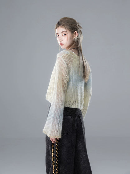 Gradient  Wool Blend Cardigan & American Sleeve Tank Top NA5592