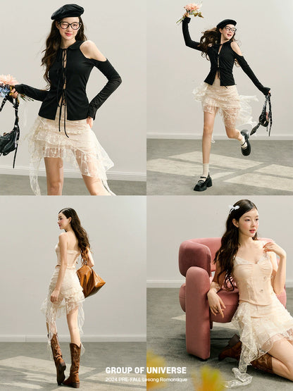 Lace Embroidery Irregular Ribbon Skirt NA5936