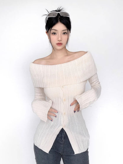 Off Shoulder Knit Long Sleeve Sweater NA4642