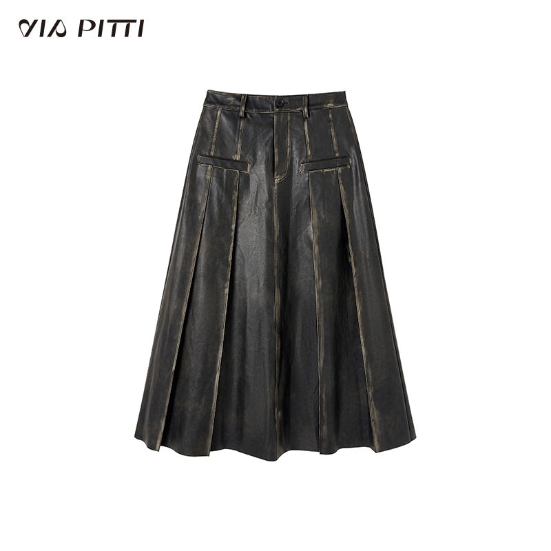 PU Leather Pleated Skirt NA4710