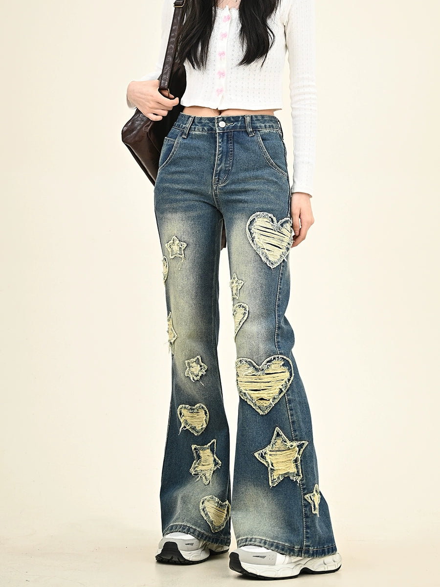 Heart Damage Flare Denim Jeans NA6367