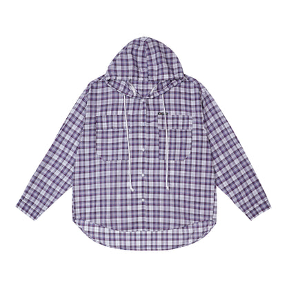 Oversize Checkered Hooded Shirt Jacket NA2526