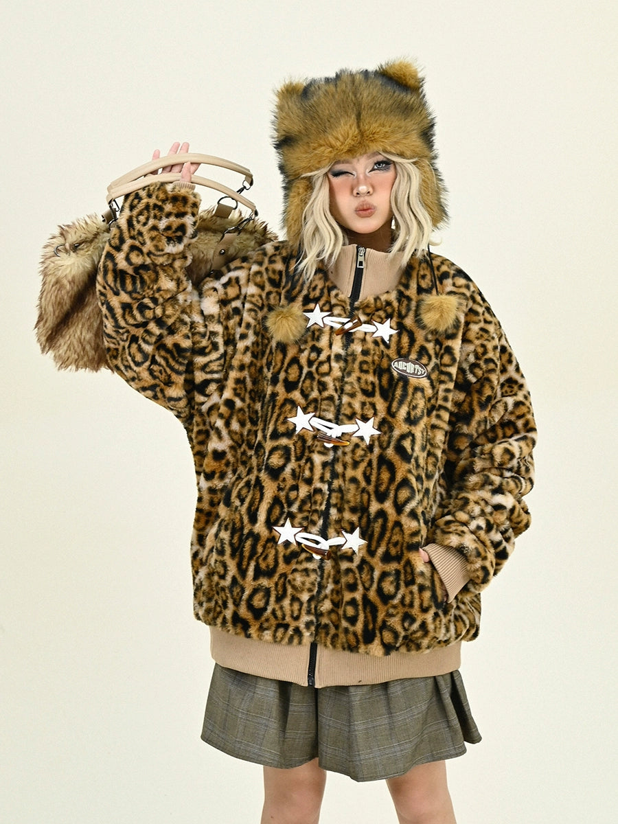 Leopard Print Toggle Puffer Jacket NA6454