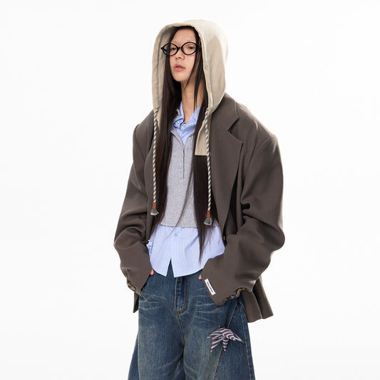 Oversize Detachable-Hood Tailored Jacket NA7125