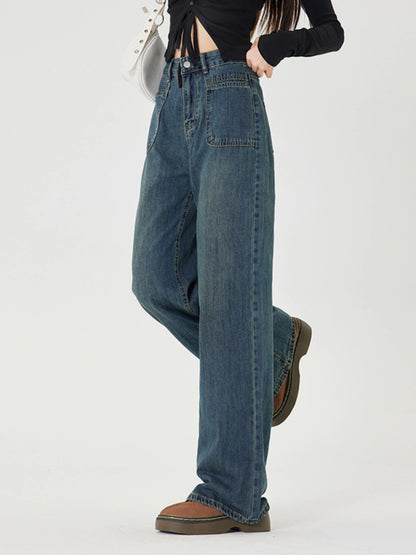 High Waist Wide-Leg Straight Denim Jeans NA3272