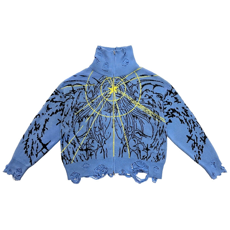 Graffiti Design High-Neck Zipper Cardigan NA6630