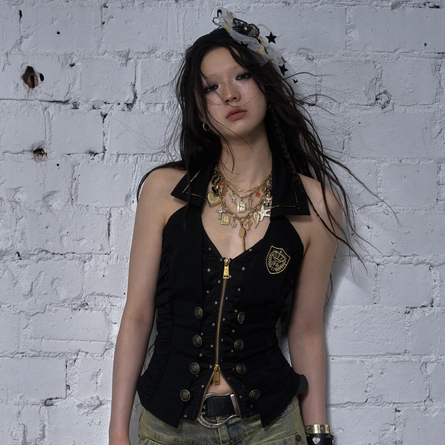 V-Neck Fake Layered Waist-Fit Tank Top NA8973