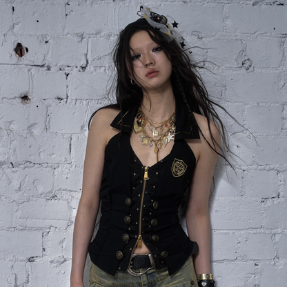 V-Neck Fake Layered Waist-Fit Tank Top NA8973