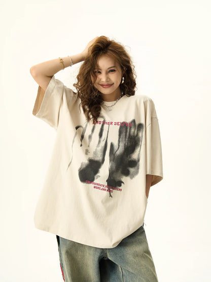 Graffiti Print Washed Short Sleeve T-shirt NA3155