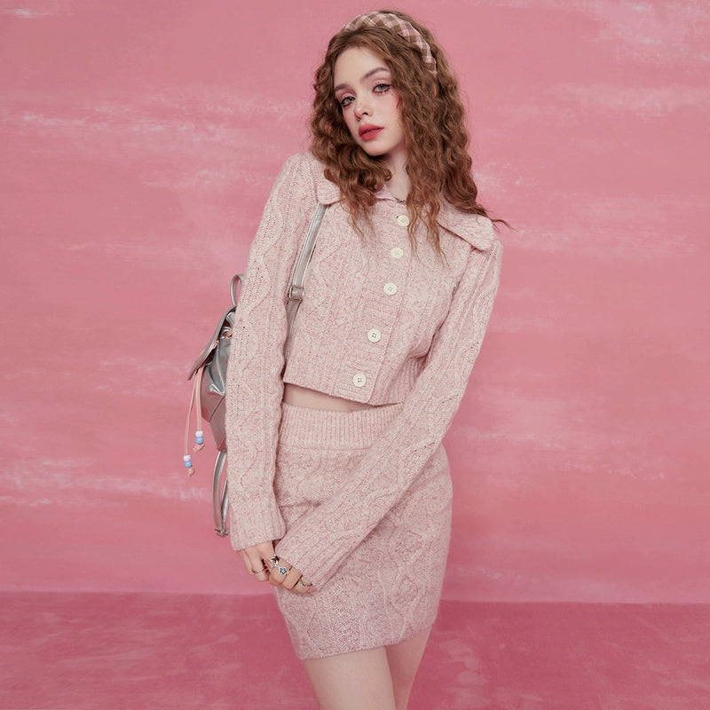 Short Knit Cardigan & Knit Skirt Setup NA6799