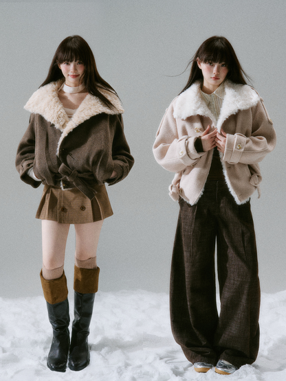Fake Fur Collar Belted Jacket NA8844