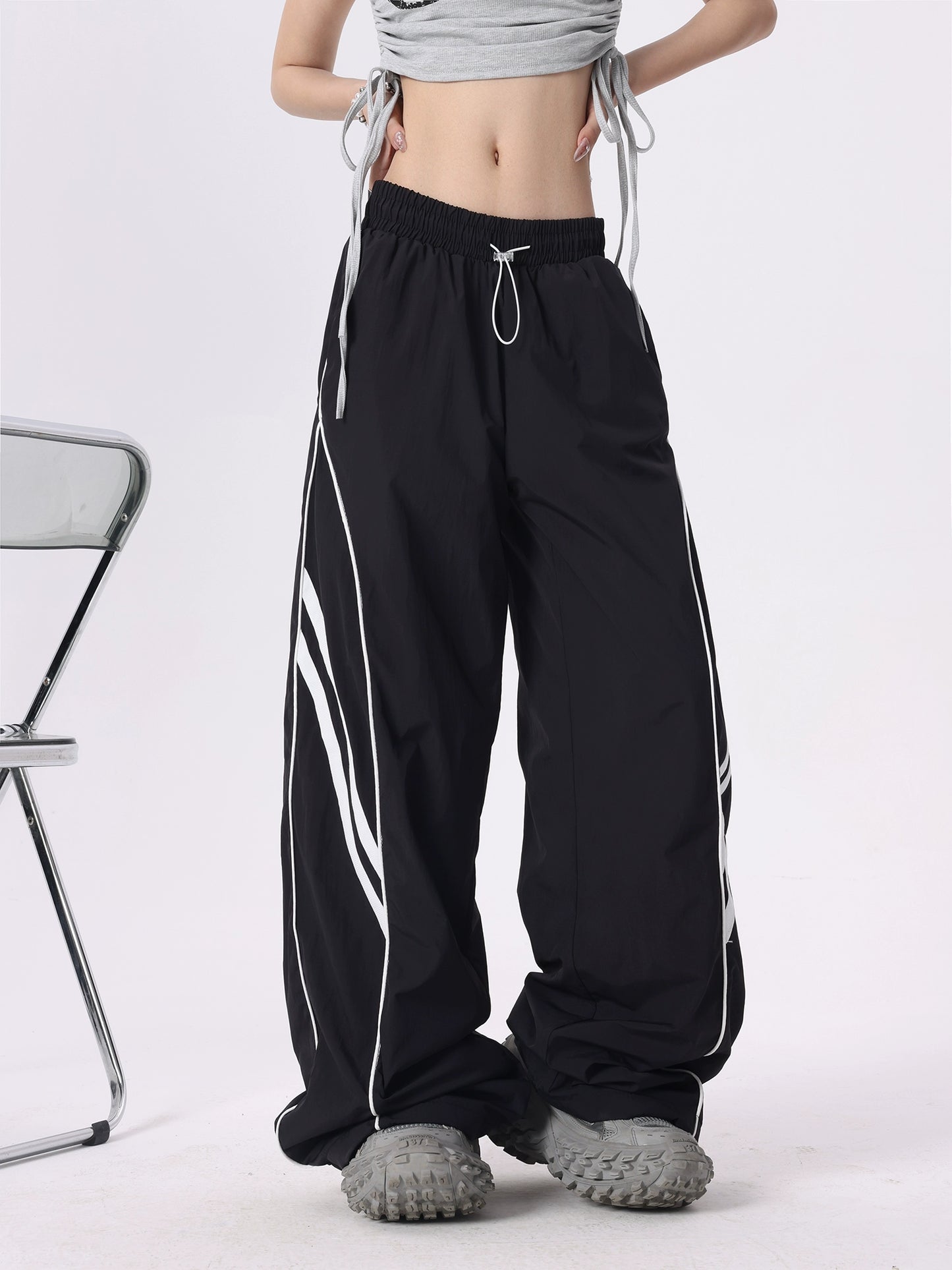 Wide Leg Curved Stripe Sporty Pants NA2888