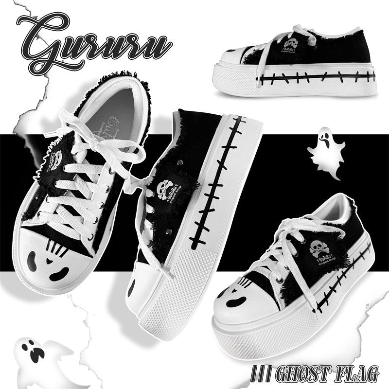 Ghost Monster Flag Canvas Platform Shoes NA8515